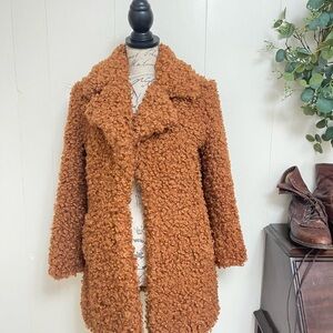 River Island brown Teddy Jacket Fuzzy Furry comfy Coat Petite Small